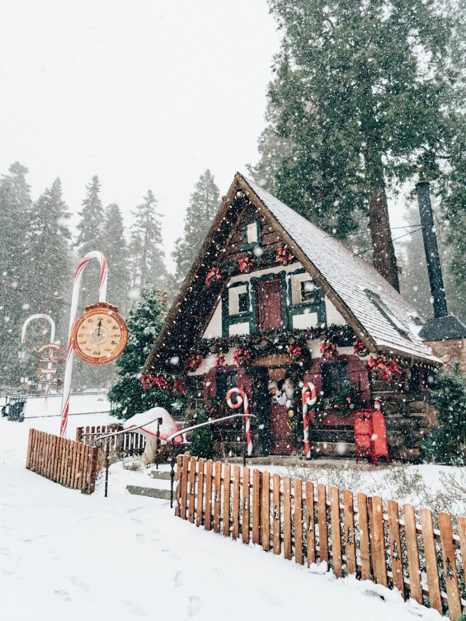 Snowy A-frame cabin near Lake Arrowhead