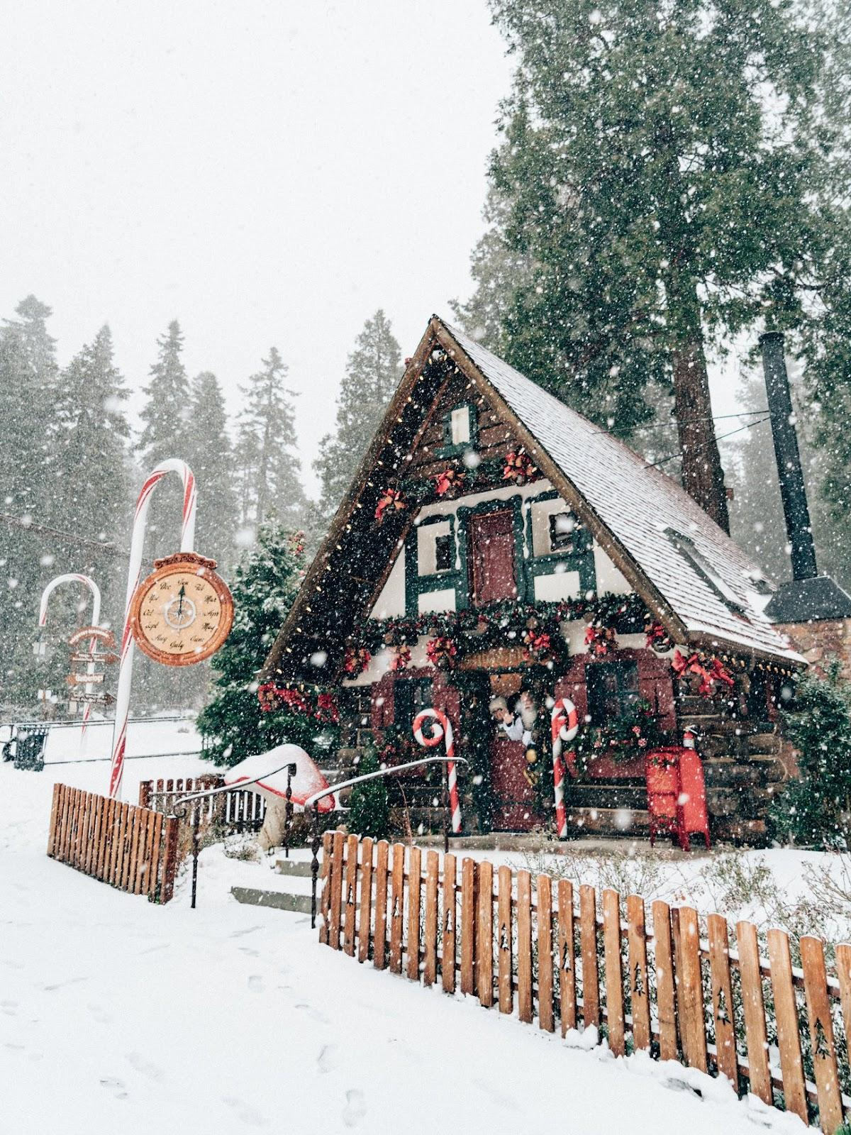 Snowy A-frame cabin near Lake Arrowhead